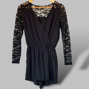 One Clothing Long Sleeve Black Romper - Size‎ XS - Black Lace Sleeves/Back